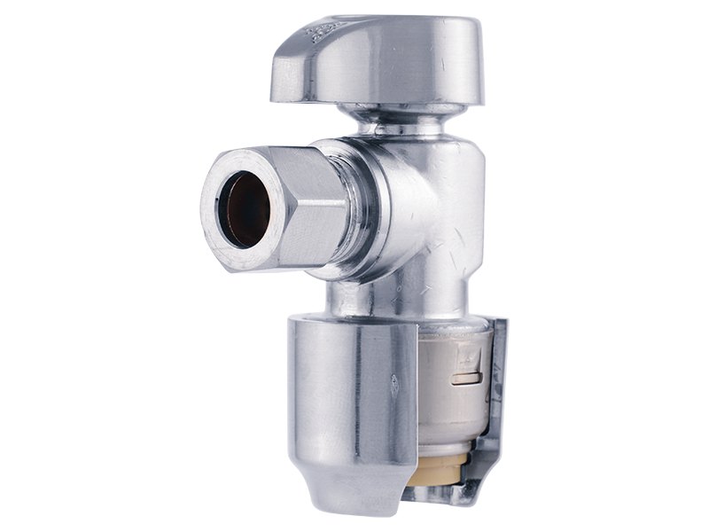 The valve we install: SharkBite Max quarter-turn angle stop, chrome-plated brass